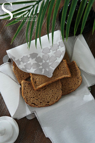 Ramadan Dome Design Silver Full Placemat Set - With Bread Basket Napkin and Runner - 6 Persons - 26 Pcs.