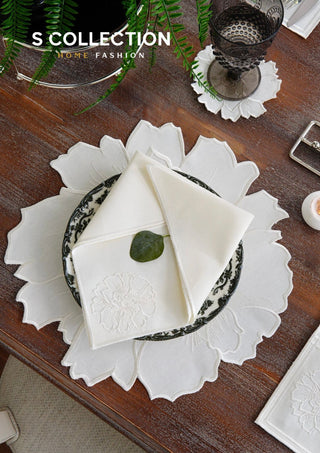 Eloise Off White Design Placemat Set - Waterproof Fabric - 6 Persons - 24 Pcs. Full Set