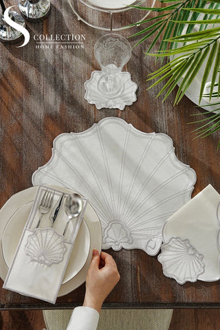 Marine Silver Design Placemat Set - Waterproof Fabric - 6 Persons - 24 Pcs. Full Set