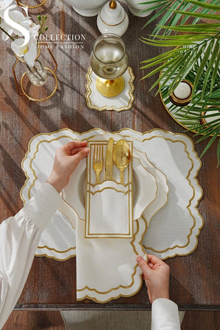 Gabriel Gold Design Placemat Set - Waterproof Fabric - 6 Persons - 24 Pcs. Full Set