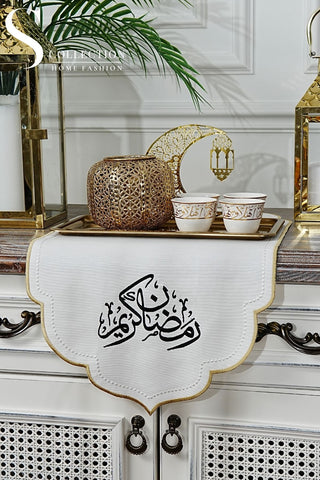 Ramadan Kareem Design Mini Runner - Waterproof Fabric - Gold and Black Embroidered
