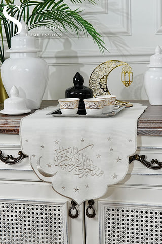 Stellar Serenity Design Runner - Waterproof Fabric - Shine Silver Embroidered