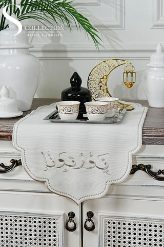 Noura Design Runner - Waterproof Fabric - Shine Silver Embroidered