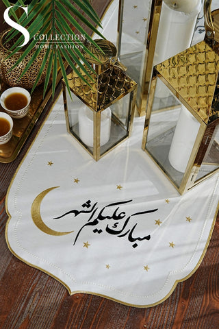 Ramadan Hilal Design Runner - Waterproof Fabric - Gold and Black Embroidered