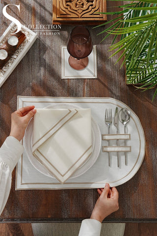 Dora Cappuccino Pocket Design Placemat Set - Waterproof Fabric - 6 Persons - 18 Pcs. Full Set