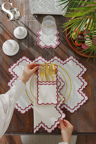 Rosaline Light Plum Design Placemat Set - Waterproof Fabric - 6 Persons - 24 Pcs. Full Set