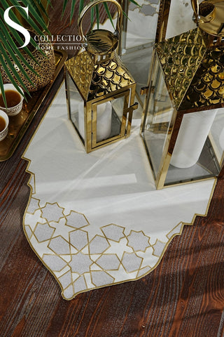 Ramadan Dome Design Runner - Waterproof Fabric - Silver and Gold Embroidered
