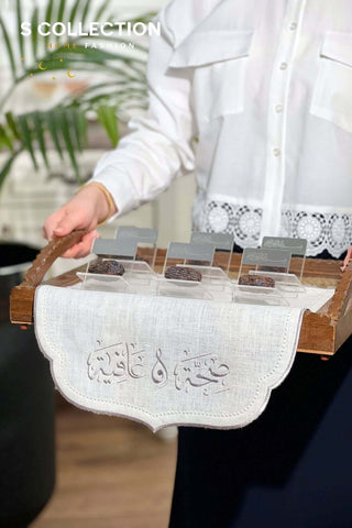 Afia Design Tray Cover - %100 Linen Fabric - Silver Embroidered