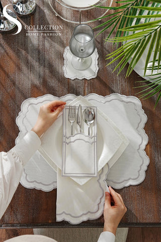 Gabriel Silver Design Placemat Set - Waterproof Fabric - 6 Persons - 24 Pcs. Full Set