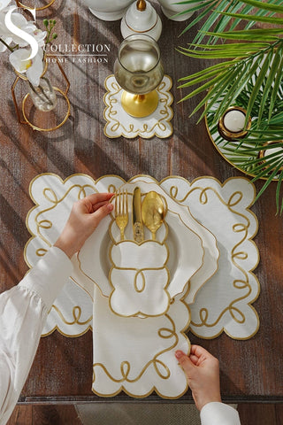 Giovanni Gold Design Placemat Set - Waterproof Fabric - 6 Persons - 24 Pcs. Full Set