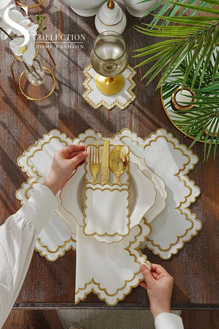 Rosaline Gold Design Placemat Set - Waterproof Fabric - 6 Persons - 24 Pcs. Full Set