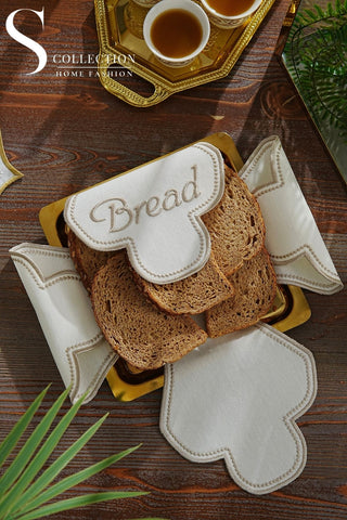 Cloud Veil Design Bread Basket Napkin - Waterproof Fabric - Cappuccino Embroidered
