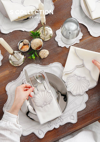 Marine Silver Design Placemat Set - Waterproof Fabric - 6 Persons - 24 Pcs. Full Set