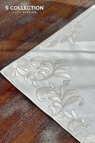 Magnolia Magic Design Runner - Waterproof Fabric - Off White and Silver Embroidered