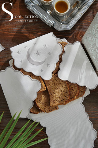 Glamorous Design Bread Basket Napkin - Waterproof Fabric - Silver Embroidered