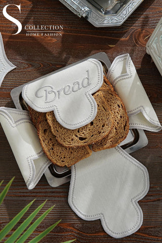 Cloud Veil Design Bread Basket Napkin - Waterproof Fabric - Silver Embroidered