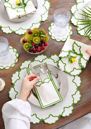Olivia Green Design Placemat Set - Waterproof Fabric - 6 Persons - 24 Pcs. Full Set