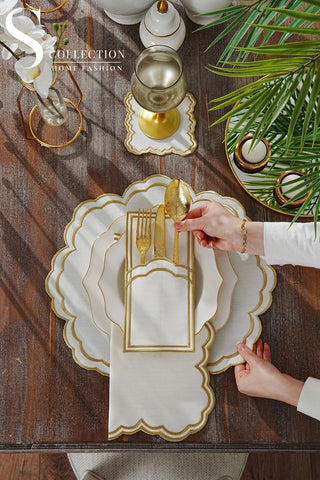 Jory Gold Design Placemat Set - Waterproof Fabric - 6 Persons - 24 Pcs. Full Set