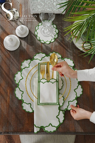 Olivia Green Design Placemat Set - Waterproof Fabric - 6 Persons - 24 Pcs. Full Set