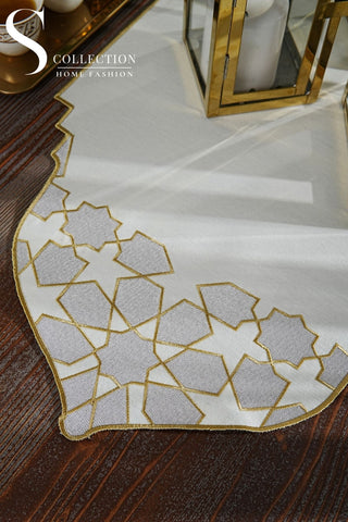 Ramadan Dome Design Runner - Waterproof Fabric - Silver and Gold Embroidered