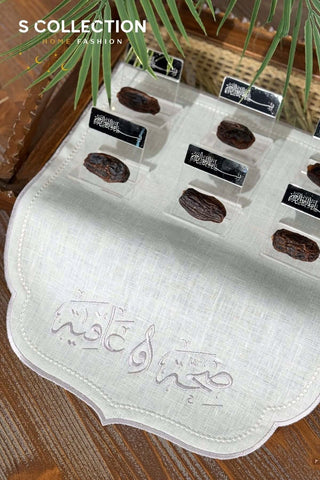 Afia Design Tray Cover - %100 Linen Fabric - Silver Embroidered