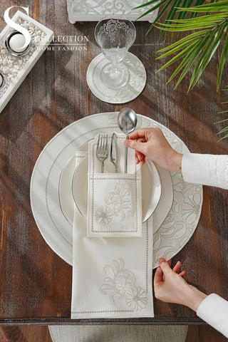 Magnolia Magic Design Placemat Set - Waterproof Fabric - 6 Persons - 24 Pcs. Full Set