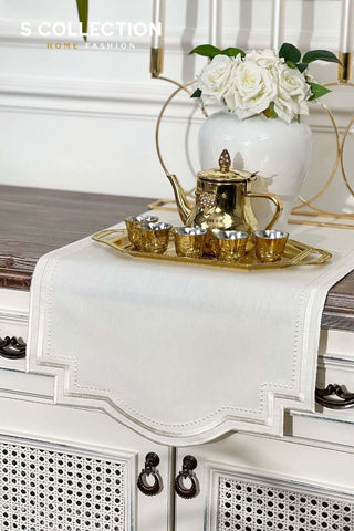 Graceful Design Runner - Waterproof Fabric - Off White Embroidered
