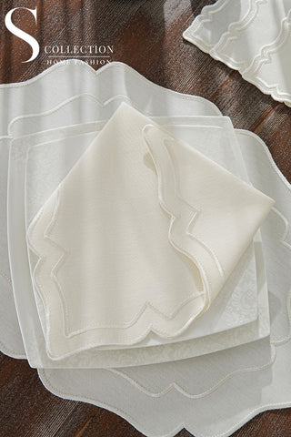 Desert Bloom Off White Design Placemat Set - Waterproof Fabric - 6 Persons - 24 Pcs. Full Set