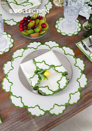 Olivia Green Design Placemat Set - Waterproof Fabric - 6 Persons - 24 Pcs. Full Set