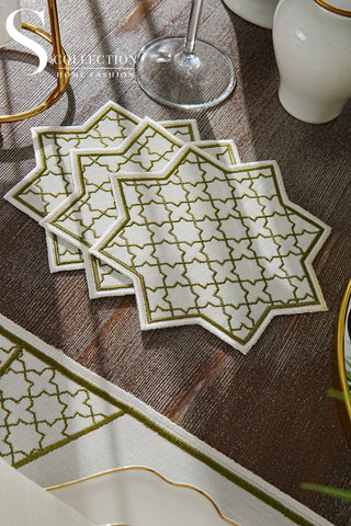 Rimal Olive Design Placemat Set - Waterproof Fabric - 6 Persons - 18 Pcs. Full Set