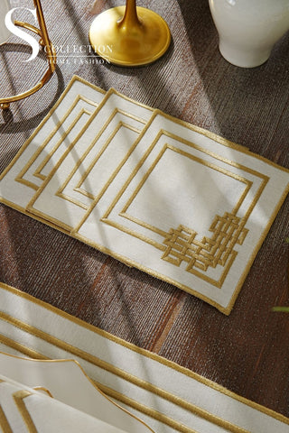 Pyramid Design Gold Placemat Set - Waterproof Fabric - 6 Persons - 24 Pcs. Full Set