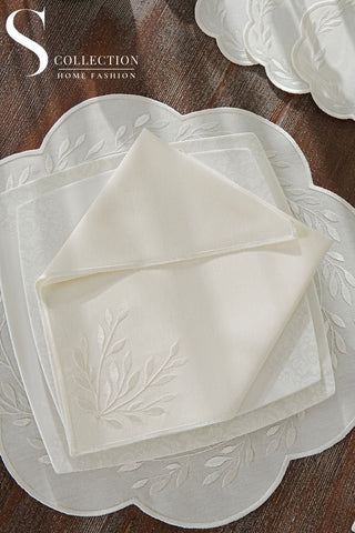 Chantal Off White Design Placemat Set - Waterproof Fabric - 6 Persons - 24 Pcs. Full Set