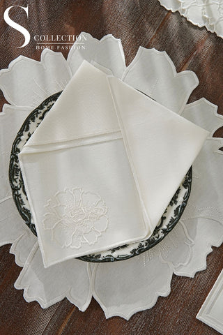 Eloise Off White Design Placemat Set - Waterproof Fabric - 6 Persons - 24 Pcs. Full Set