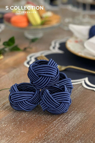 Cloudy Design Embroidered Placemat Set - Navy Blue Colour Waterproof Fabric - 6 Persons - 18 Pcs.