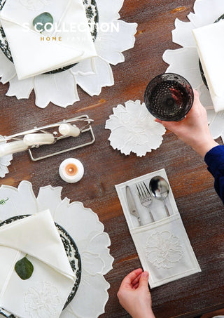 Eloise Off White Design Placemat Set - Waterproof Fabric - 6 Persons - 24 Pcs. Full Set