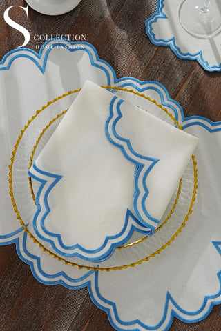 Cloud Design Light Blue Placemat Set - Waterproof Fabric - 6 Persons - 24 Pcs. Full Set