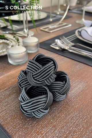 Silva Design Embroidered Placemat Set - Dark Grey Colour Waterproof Fabric - 6 Persons - 18 Pcs.