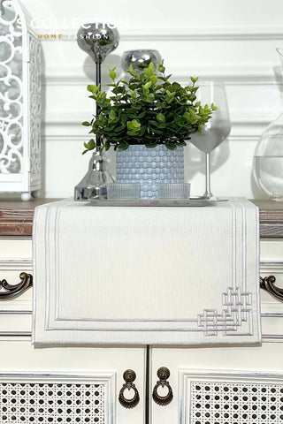 Pyramid Design Runner - Waterproof Fabric - Silver Embroidered