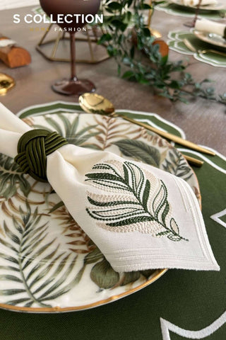 Valeria Design Embroidered Placemat Set - Green Colour Waterproof Fabric - 6 Persons - 18 Pcs.