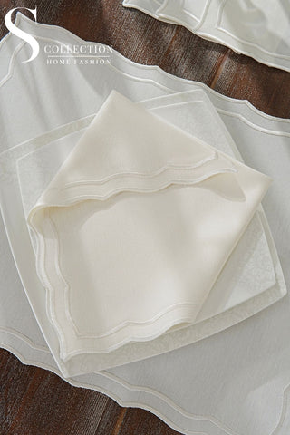 Leo Off White Design Placemat Set - Waterproof Fabric - 6 Persons - 24 Pcs. Full Set