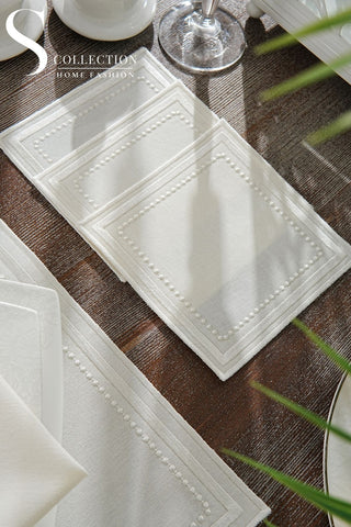 Graceful Off White Design Placemat Set - Waterproof Fabric - 6 Persons - 24 Pcs. Full Set