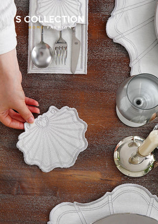 Marine Silver Design Placemat Set - Waterproof Fabric - 6 Persons - 24 Pcs. Full Set