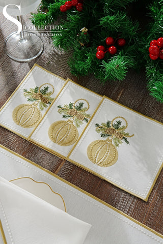 Christmas Jingle Bells Design Placemat Set - Waterproof Fabric - 2 Persons - 6 Pcs. Set