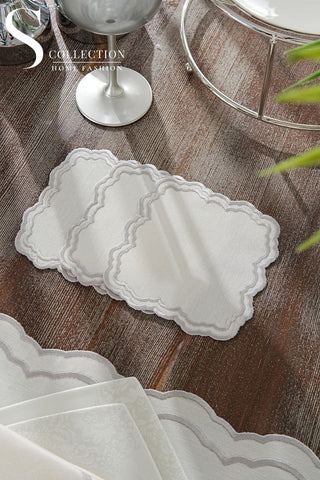 Gabriel Silver Design Placemat Set - Waterproof Fabric - 6 Persons - 24 Pcs. Full Set