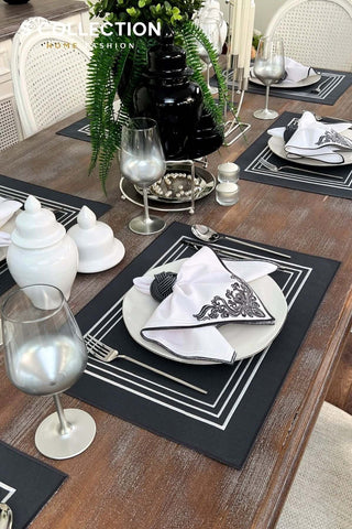 Silva Design Embroidered Placemat Set - Dark Grey Colour Waterproof Fabric - 6 Persons - 18 Pcs.