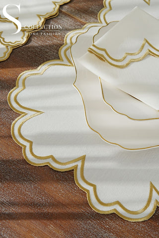 Cloud Design Gold Placemat Set - Waterproof Fabric - 6 Persons - 24 Pcs. Full Set
