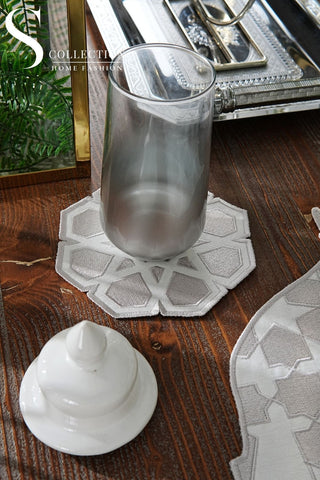 Ramadan Dome Design Silver Placemat Set - Waterproof Fabric - 6 Persons - 24 Pcs. Full Set