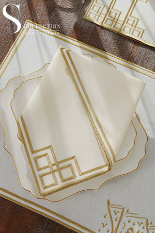 Welcome Elegance Gold Design Placemat Set - Waterproof Fabric - 6 Persons - 24 Pcs. Full Set