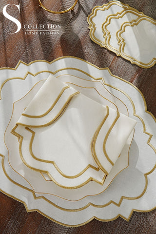 Clara Gold Design Placemat Set - Waterproof Fabric - 6 Persons - 24 Pcs. Full Set