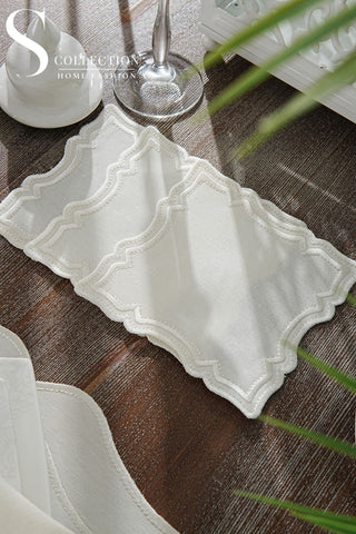 Desert Bloom Off White Design Placemat Set - Waterproof Fabric - 6 Persons - 24 Pcs. Full Set